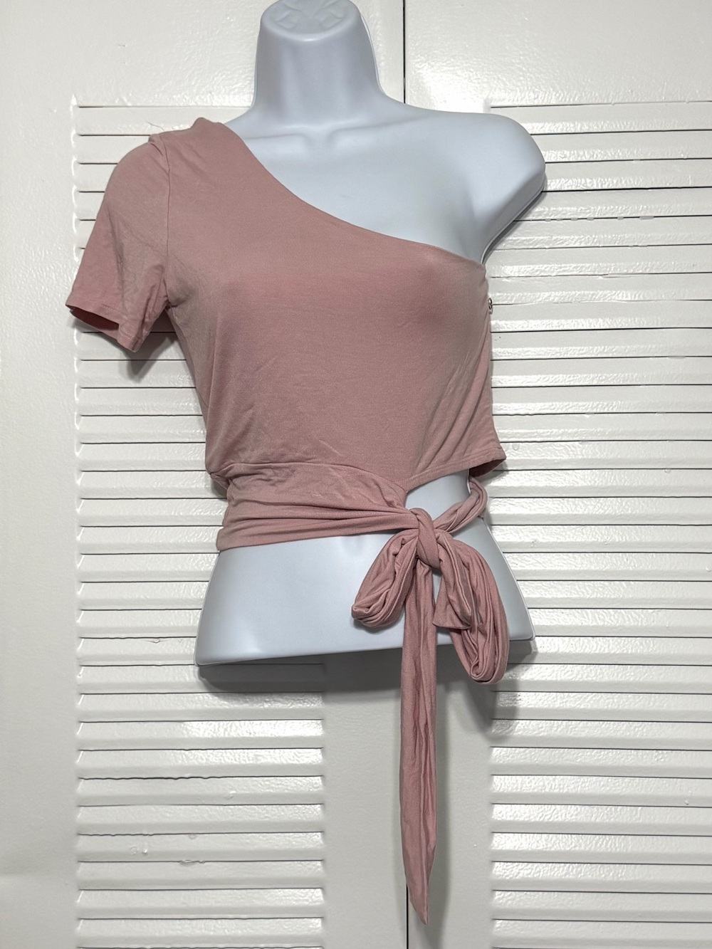 One-Shoulder Tie-Waist Crop Top - Dusty Rose
